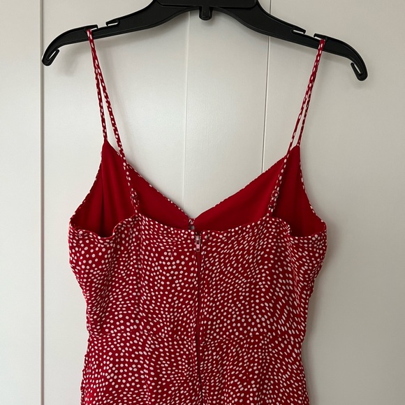 Row A Red Polka Dot Slit Midi Slip Sun Dress Small Knee Length Spaghetti Strap - Picture 8 of 14
